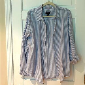 JONES & CO Light Blue and White Striped button down Shirt- Oversized